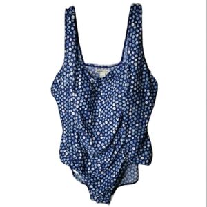 Coldwater Creek Square Neck 1-Piece Swimsuit 24W Bubbles Rouching Shaping Vacay